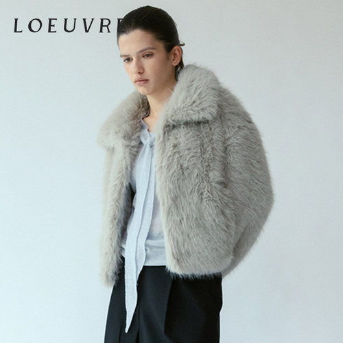 loeuvre短款仿皮草外套女外套
