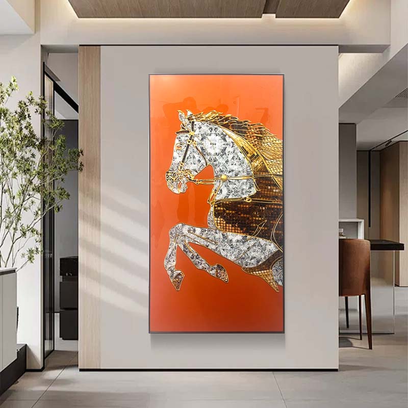 马到成功立体镶砖晶瓷装饰画 走廊玄关铝合金边框挂画 马229图片
