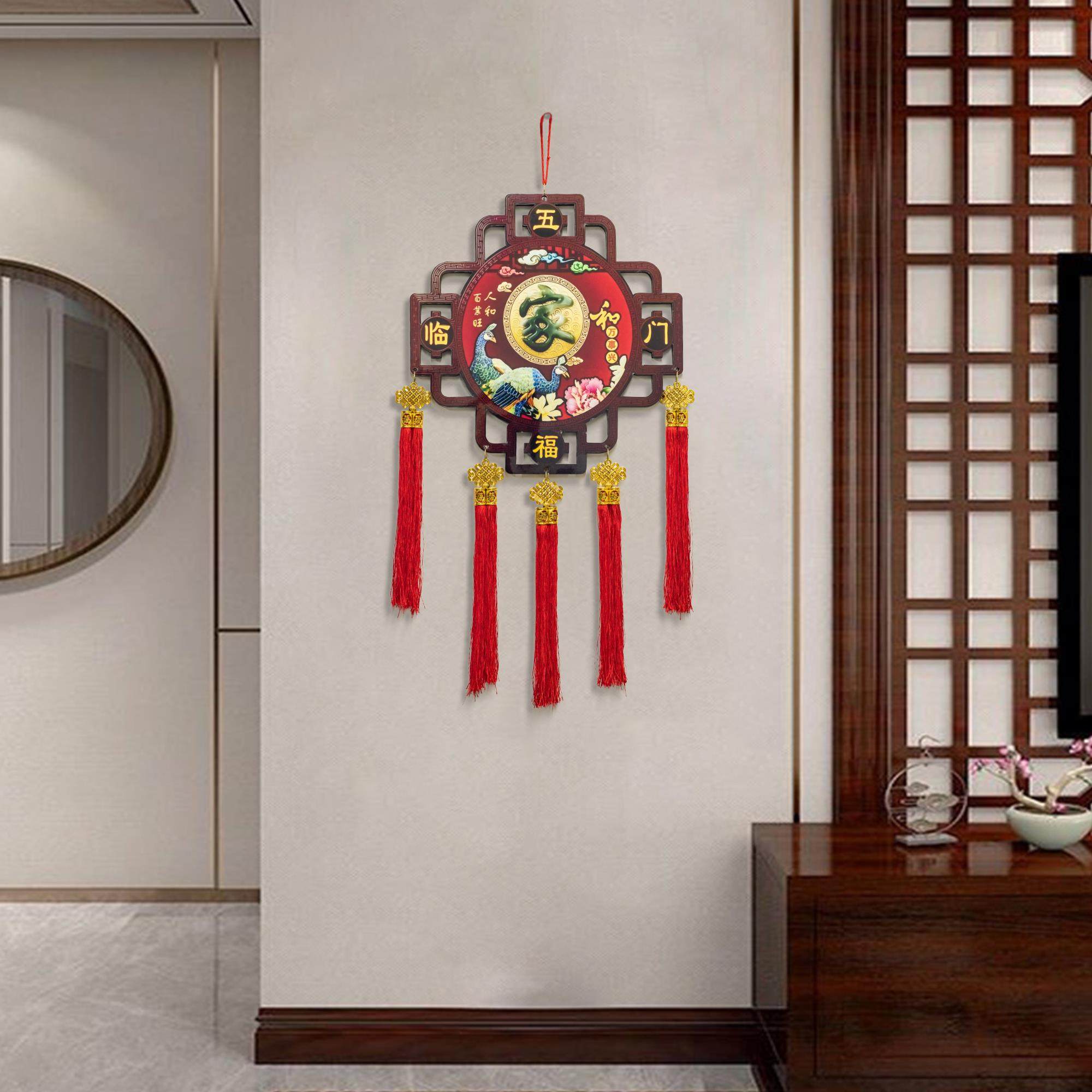 高档中国结挂件客厅福字玄关客厅电视墙挂饰五福临门4085