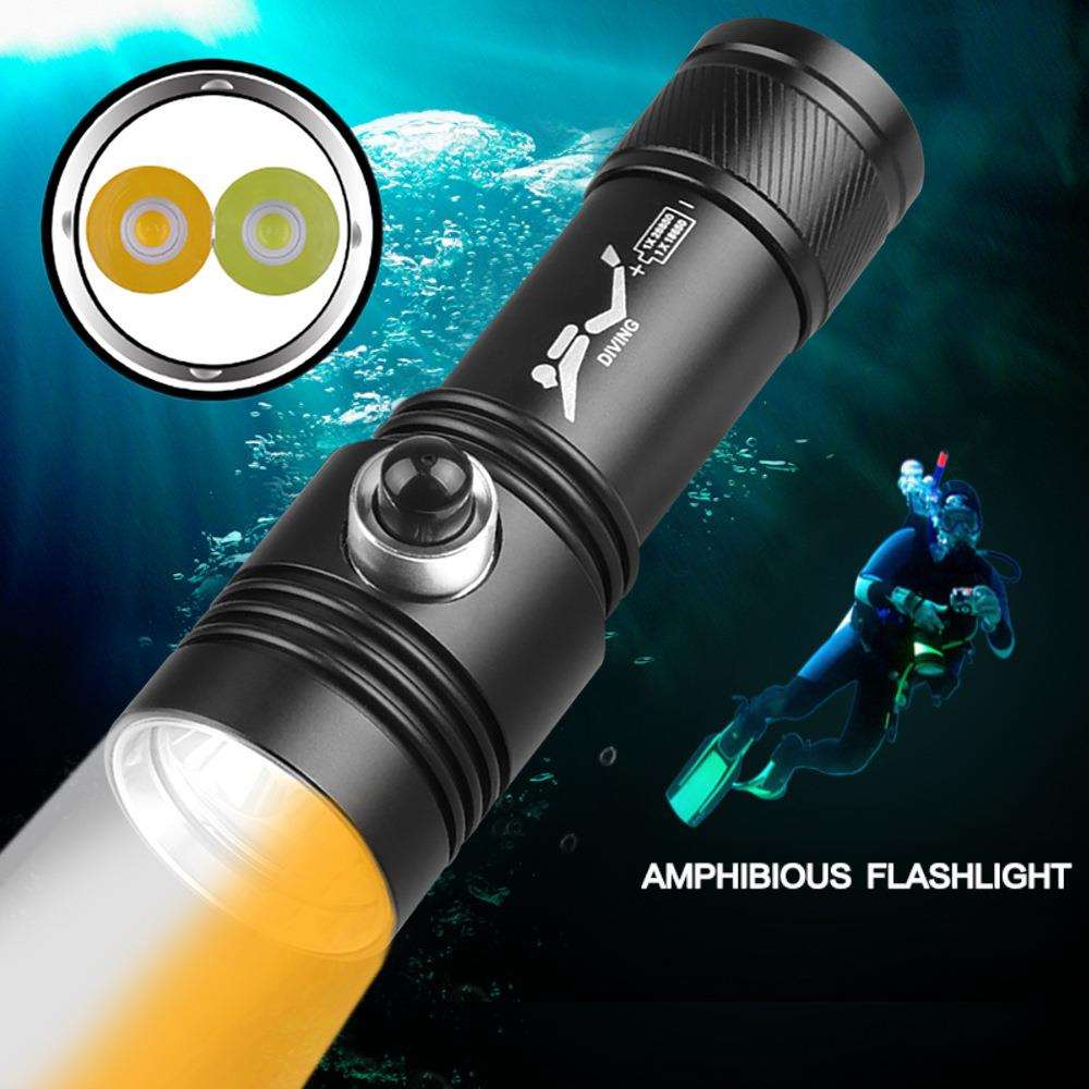 D208潜水手电筒黄光+白光双光源P50磁控开关大功率超亮远射手电