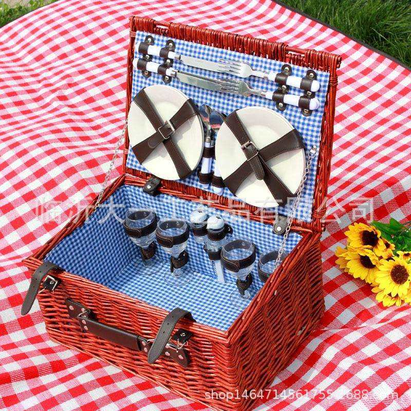 新款户外野餐家用收纳筐 藤编柳编野餐篮 水果牛排蔬菜篮 带餐具,电子元器件市场,其它元器件,淘宝优惠券,粉丝福利购,淘宝优惠卷