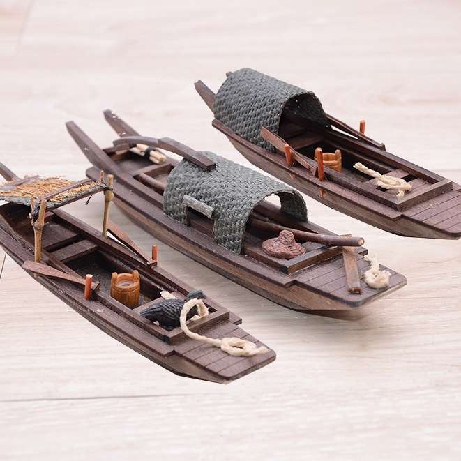 仿古帆船装饰品小船模型手工木制小船模型船模渔船绍兴乌篷船链衡