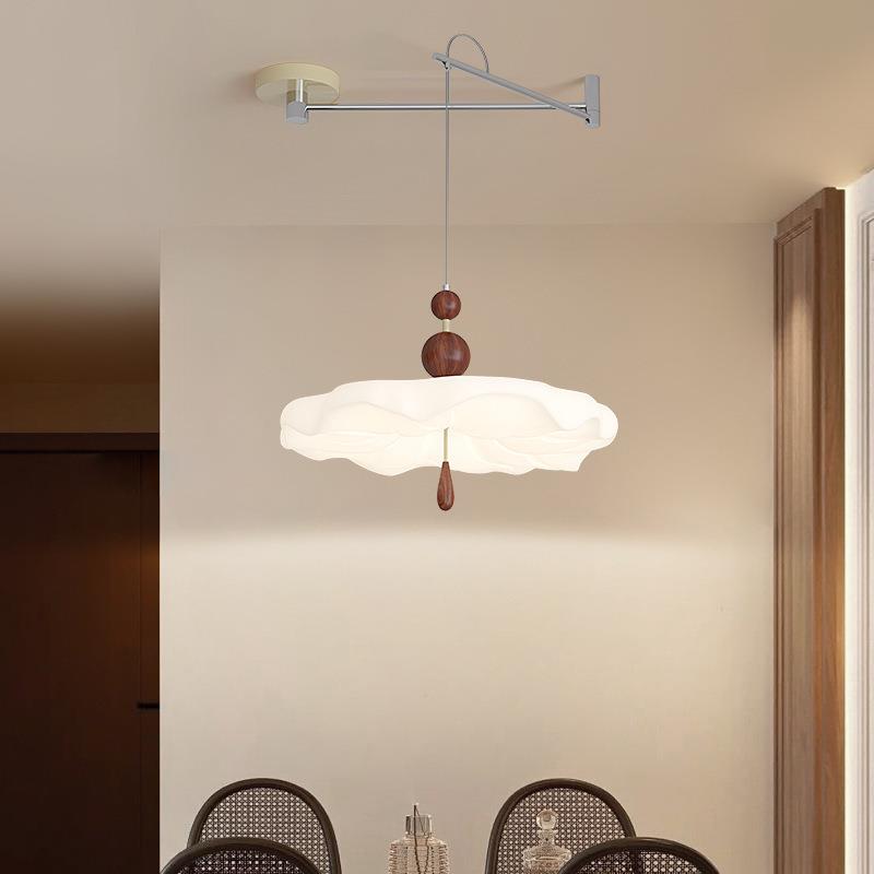 美拉德风餐厅吊灯可移位摇臂法式奶油风中古胡桃木色书房餐桌灯具