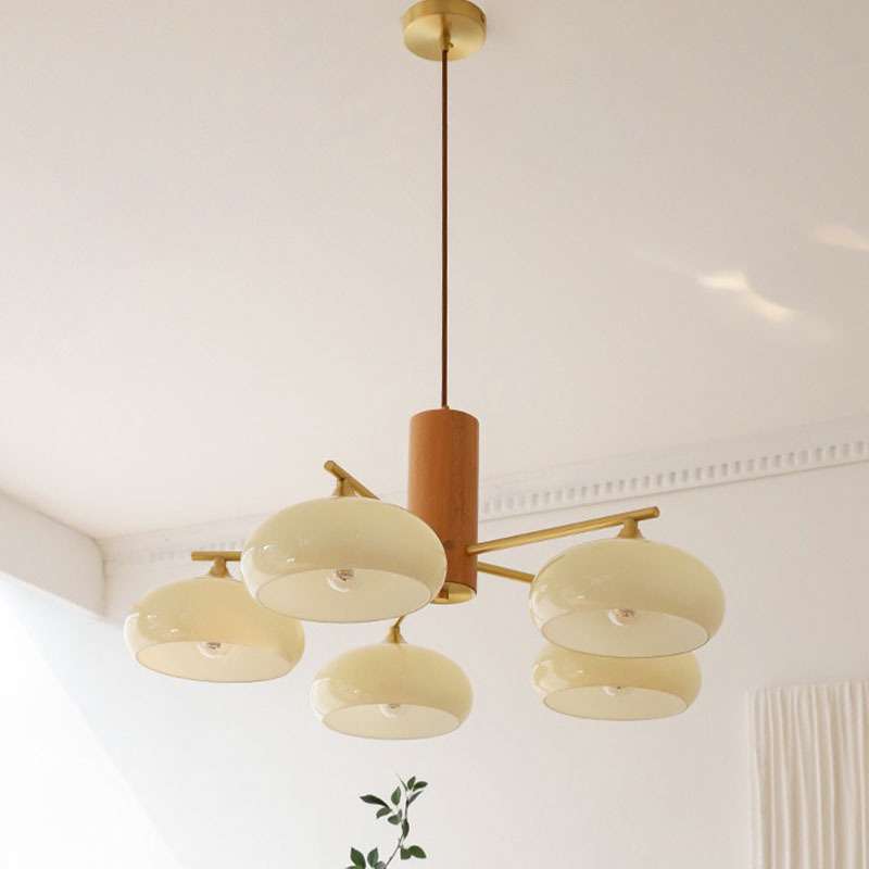 中古原木风复古玻璃吊灯法式奶油日式客厅主卧室餐厅房间简约灯具