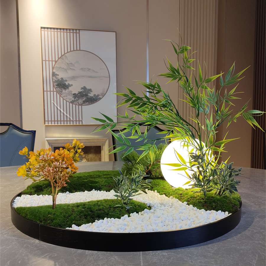 餐桌中间摆花桌摆电动转盘花摆花装饰品高端饭店餐厅微缩景观摆台