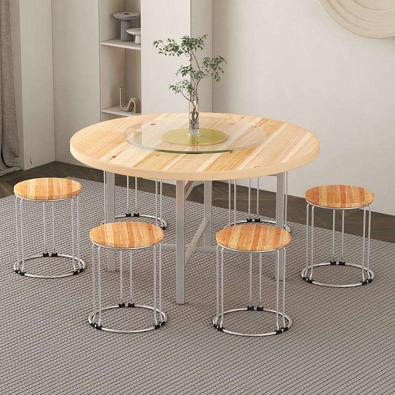 餐桌家用小户型折叠圆形桌子商用旋转圆盘圆桌面酒店饭店实木饭桌