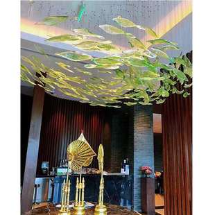 艺术玻璃吊灯树叶造型异性灯具大堂酒店宴会宾馆用灯饰非标定