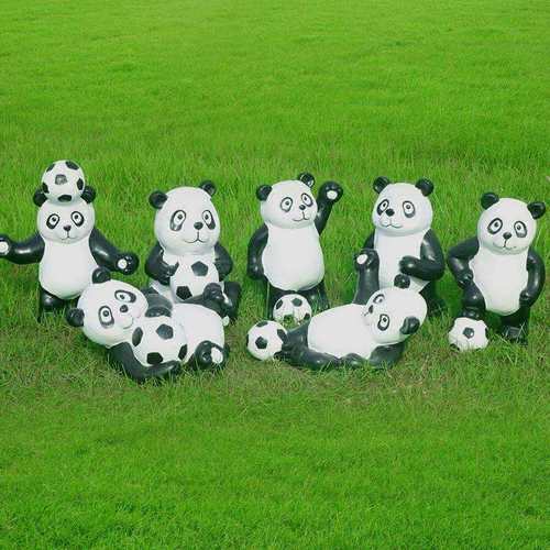 仿真足球熊猫玻璃钢雕塑摆件幼儿园学校花园庭院装饰园林桌椅座椅