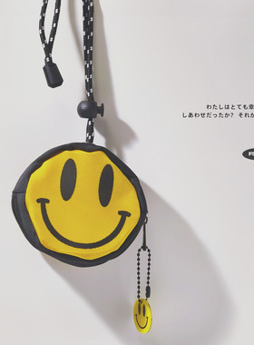 FS新原创设计黄色笑脸钥匙包零钱耳机包挂件汽车帆布便携抽拉设计
