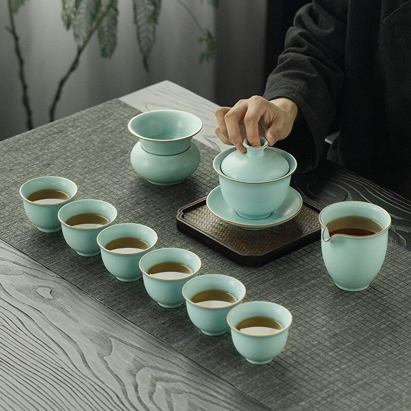 速发宋蕴 天缥汝窑高端茶具整套轻奢泡茶盖碗茶杯喝茶套装送礼装