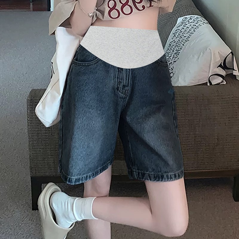 速发孕妇装夏装大码宽松孕妇牛仔短裤五分裤托腹高腰孕妇短裤外穿