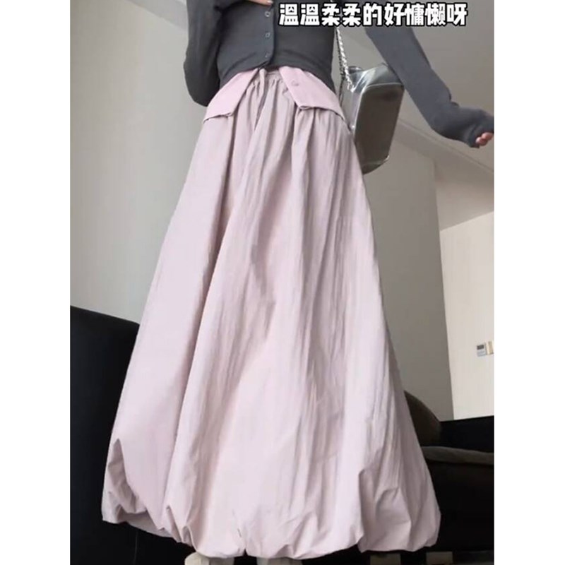 速发温柔风花苞半身裙夏季肌理感高腰A字大裙摆松紧腰长款裙子