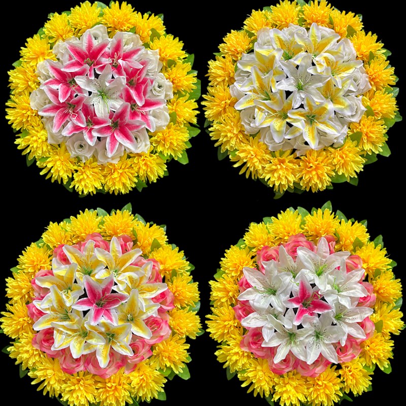 速发清明花祭奠祭祀扫墓花假花上坟墓碑装饰祭祖用品塑料花圈百合