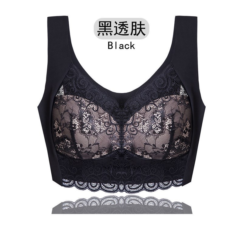 现货速发妈妈内衣无钢圈中老年人薄款收副乳蕾丝文胸聚拢背心式大