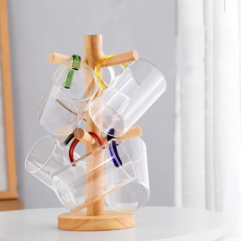 速发木质水杯收置物架实木水杯架杯置物家用厨房沥水挂纳子茶壶套