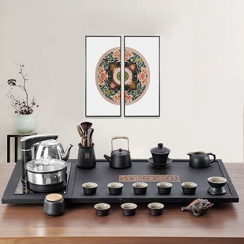 速发全自动茶盘烧水壶一体茶具套装家用办公磨砂粗陶功夫泡茶器大