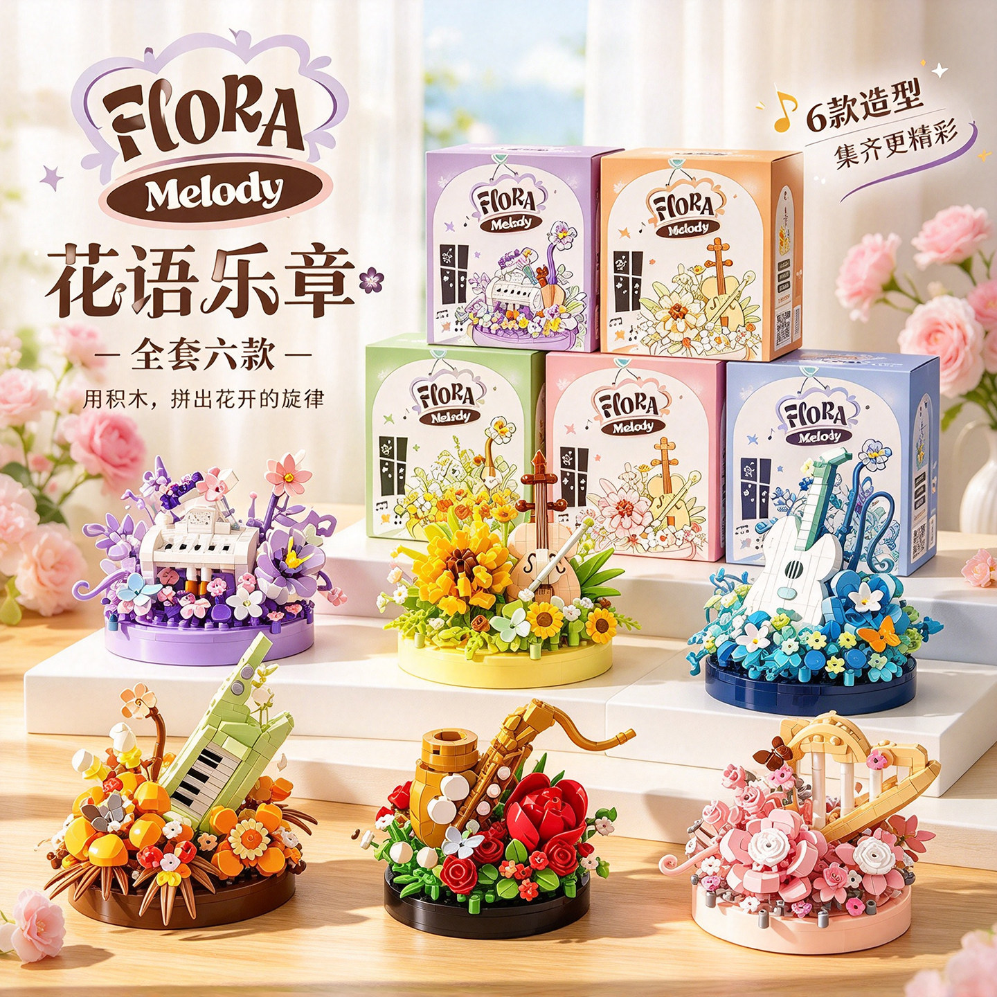 花语乐章永生积木花束盆栽益智拼装玩具立体拼图摆件女孩生日礼物