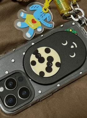 黑色椭圆啪嗒-塔卡沙手机气囊支架磁吸oring脑袋可爱表情泡泡pps