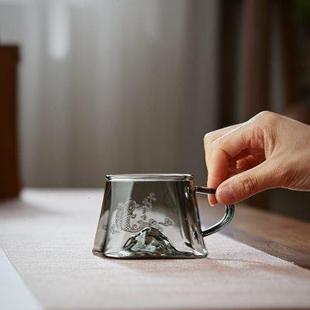 女士咖啡杯茶杯办公室水杯家用品茗杯主人杯u. 玻璃观山带把男士