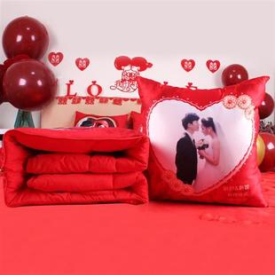 新中式 结婚抱枕被子两用定制照片正方形婚庆靠枕被卧室大号枕头被