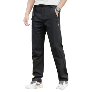 法派新款男士夏季直筒裤子薄款工装裤冰丝速干透气黑色运动休闲裤