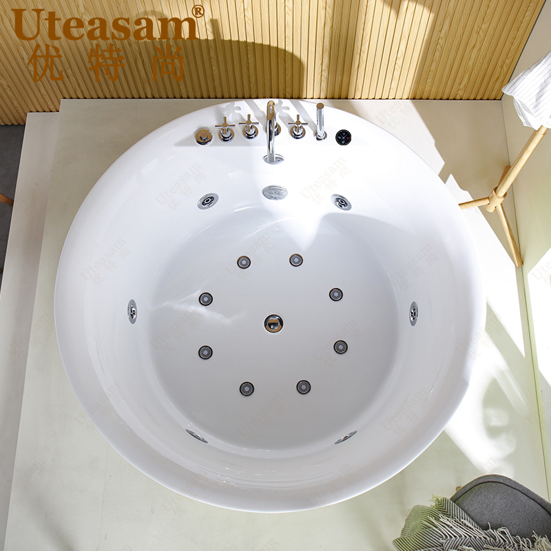 嵌入式圆形浴缸j压克力家用成人酒店民宿双人冲浪按摩彩灯浴缸盆