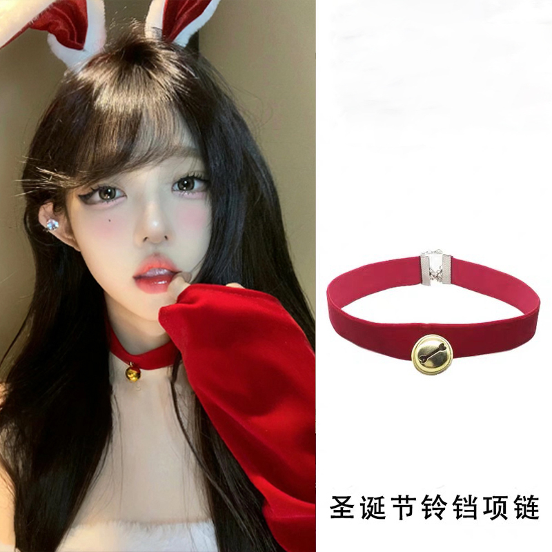 圣诞节choker颈带铃铛项链红色丝绒蝴蝶结锁骨链秋冬脖子配饰项圈