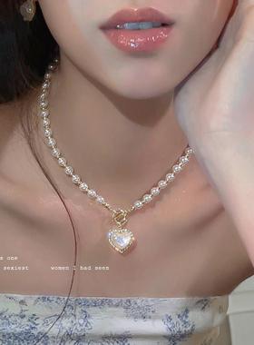 珍珠项链女轻奢爱心2024年新款潮小众设计感锁骨链高级感气质颈链