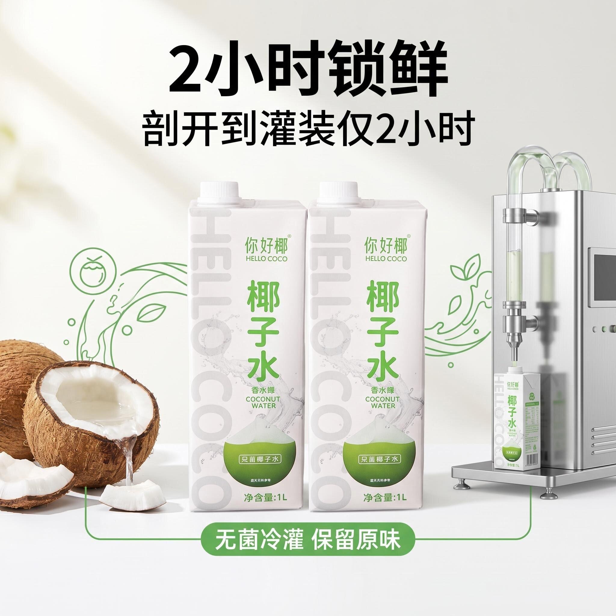 你好椰香水椰1L*6瓶整箱hellococo椰子水椰青原味0脂肪奶茶店专用