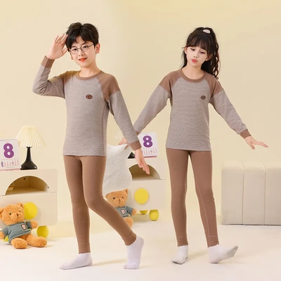 儿童保暖内衣中大童小孩冬季羊绒毛蚕丝睡衣男童女童秋衣秋裤套装