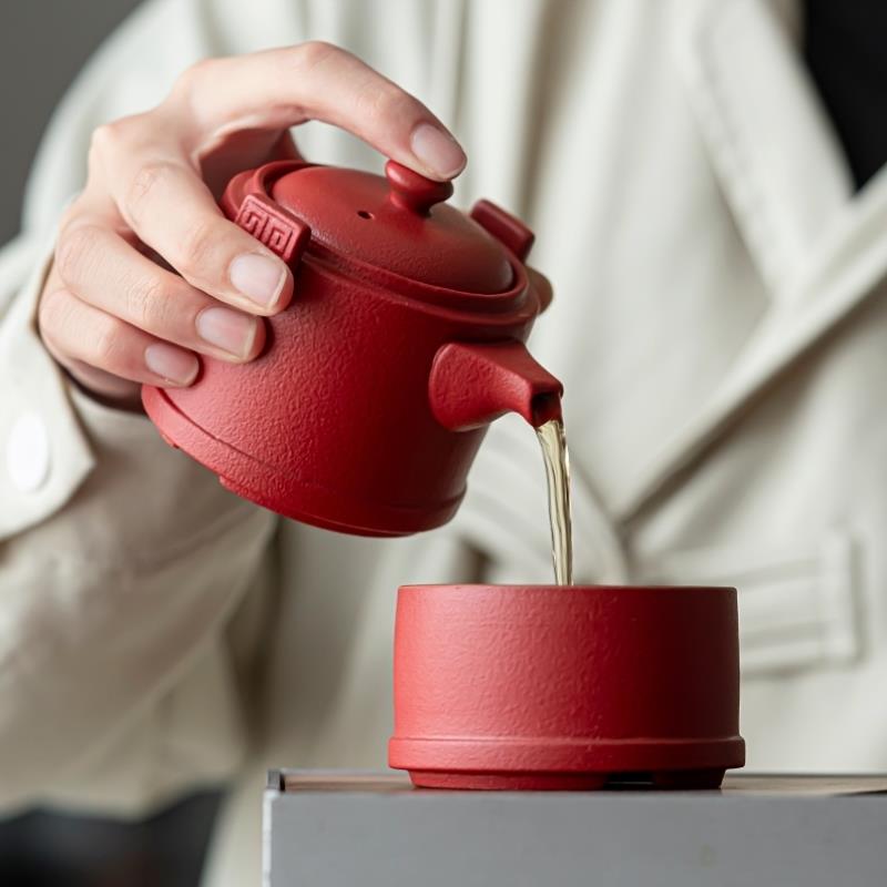 轻奢便携式旅行茶具套装户外功夫泡茶壶杯旅游车载收纳粗陶快客杯
