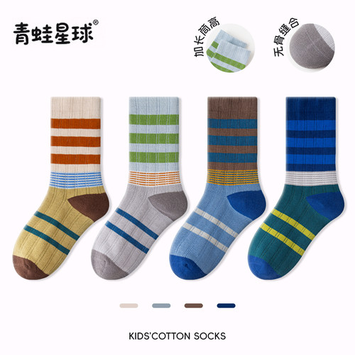 青蛙星球加长筒条纹无骨袜