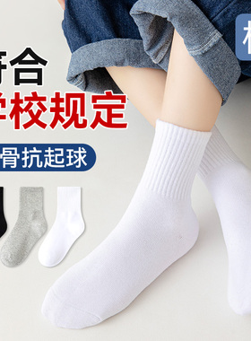 男童袜子春秋薄款学生袜吸汗防臭白色儿童中筒袜女童运动无骨童袜