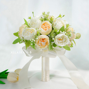 速发婚礼花装饰婚结花束婚纱花影新娘手捧摄领证牡丹假花婚庆道具
