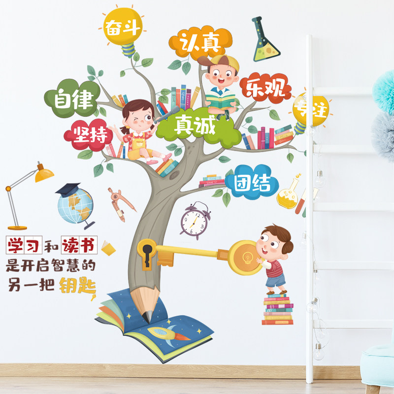 速发墙励小学生教室装饰墙壁纸墙贴画知识读书学习标语报志布置板