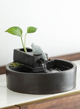 速发流水生财摆件循环水创意喷公室客厅桌面装财招饰茶几办泉开业