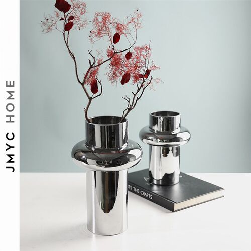 速发厂家品意电约银色简镀花器样品屋展示中心样板房花瓶玻璃家居