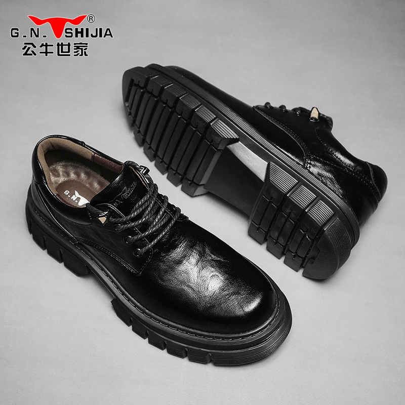 公牛世家皮鞋男秋季英伦厚底