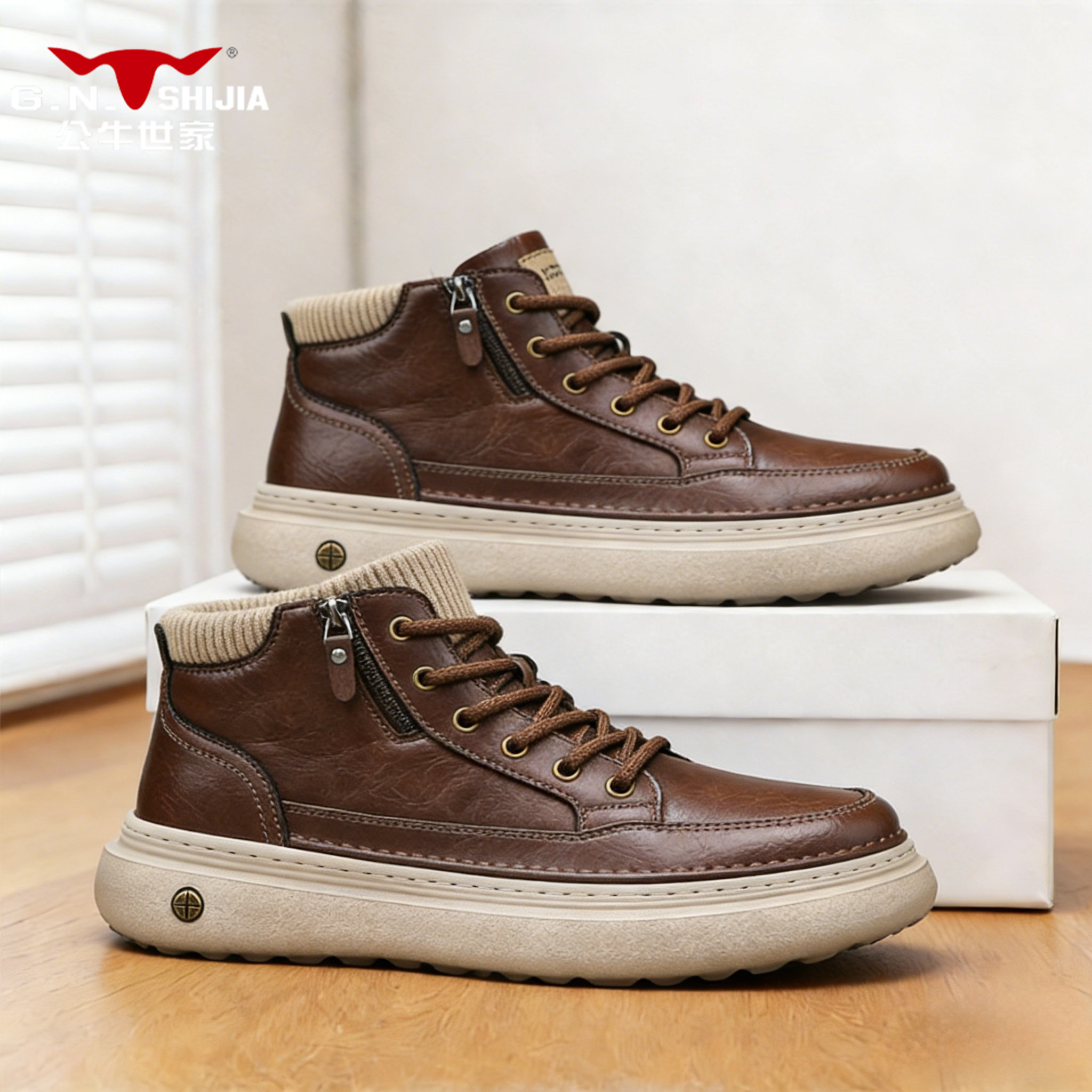 公牛世家英伦风高帮马丁靴男冬季真皮系带男士厚底工装靴复古皮靴,流行男鞋,马丁靴,淘宝优惠券,粉丝福利购,淘宝优惠卷