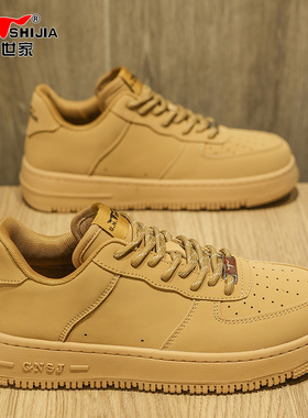 公牛世家男鞋冬季款系带软面黄色复古平板鞋男高级感真皮休闲皮鞋