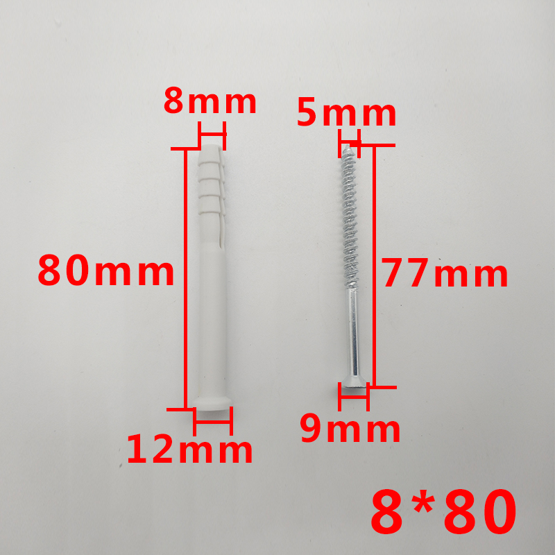 8*80塑料膨胀螺丝60mm家用加厚澎涨螺栓墙上打孔固定平头螺丝