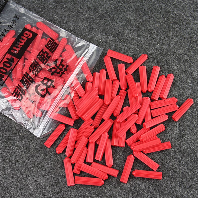 塑料膨胀管红色6mm6厘涨塞胀塞M6墙塞胶塞胶粒彭胀管自攻螺丝涨子