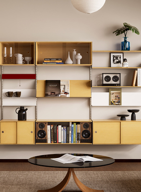 TOYA原木风轨道壁挂置物架实木板家庭收纳系统多层可调节墙上书架