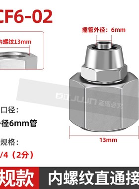 气动气管接头快拧锁母内丝内螺纹 KLCF/PCF6-01 8-02 10-03 12-04