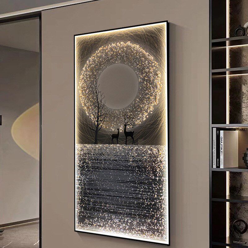 LED灯星空麋鹿玄关装饰画现代轻奢客厅走廊过道灯画高端入户挂画