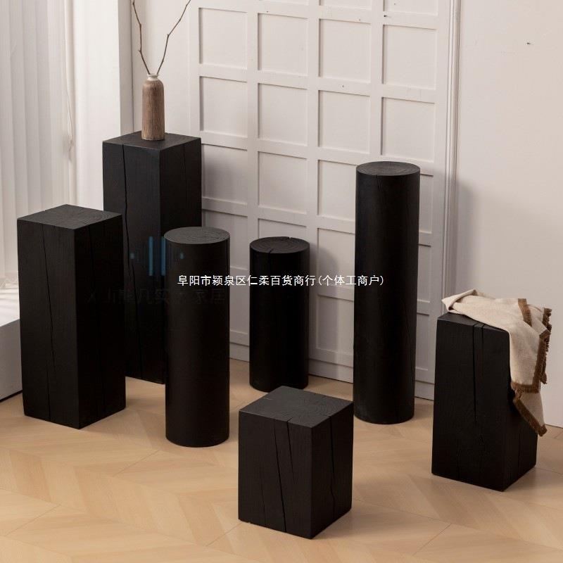 原木方形碳化花架木墩实木茶几底座摆件客厅沙发旁边几墩几小矮凳