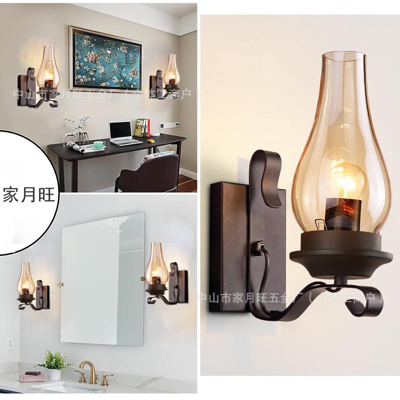 跨境美式工业风仿古壁灯复古个性简约创意餐厅过道玻璃壁灯具