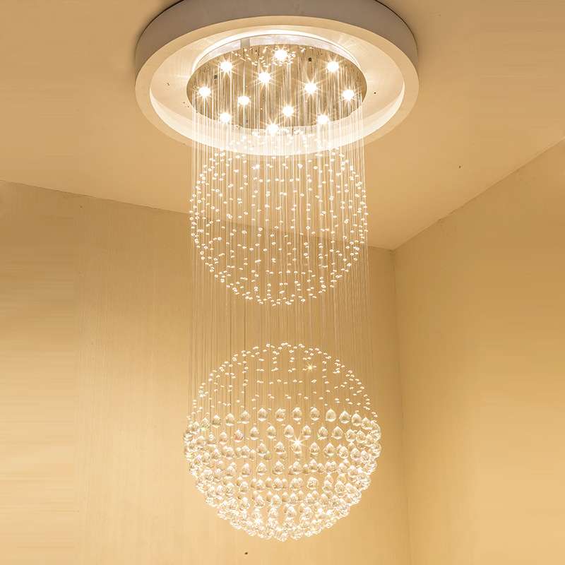 楼梯间大吊灯现代简约欧式客厅旋转别墅复式楼梯灯长水晶吊灯