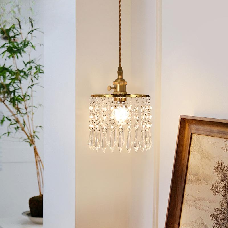 轻奢吧台灯复古水晶床头吊灯法式飘窗民宿北欧玄关贝壳风铃小吊灯
