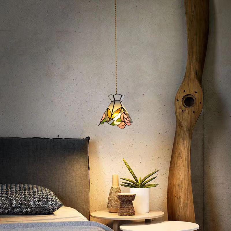 日式法式复古全铜氛围田园吧台玄关过道床头餐厅民宿蔷薇花小吊灯